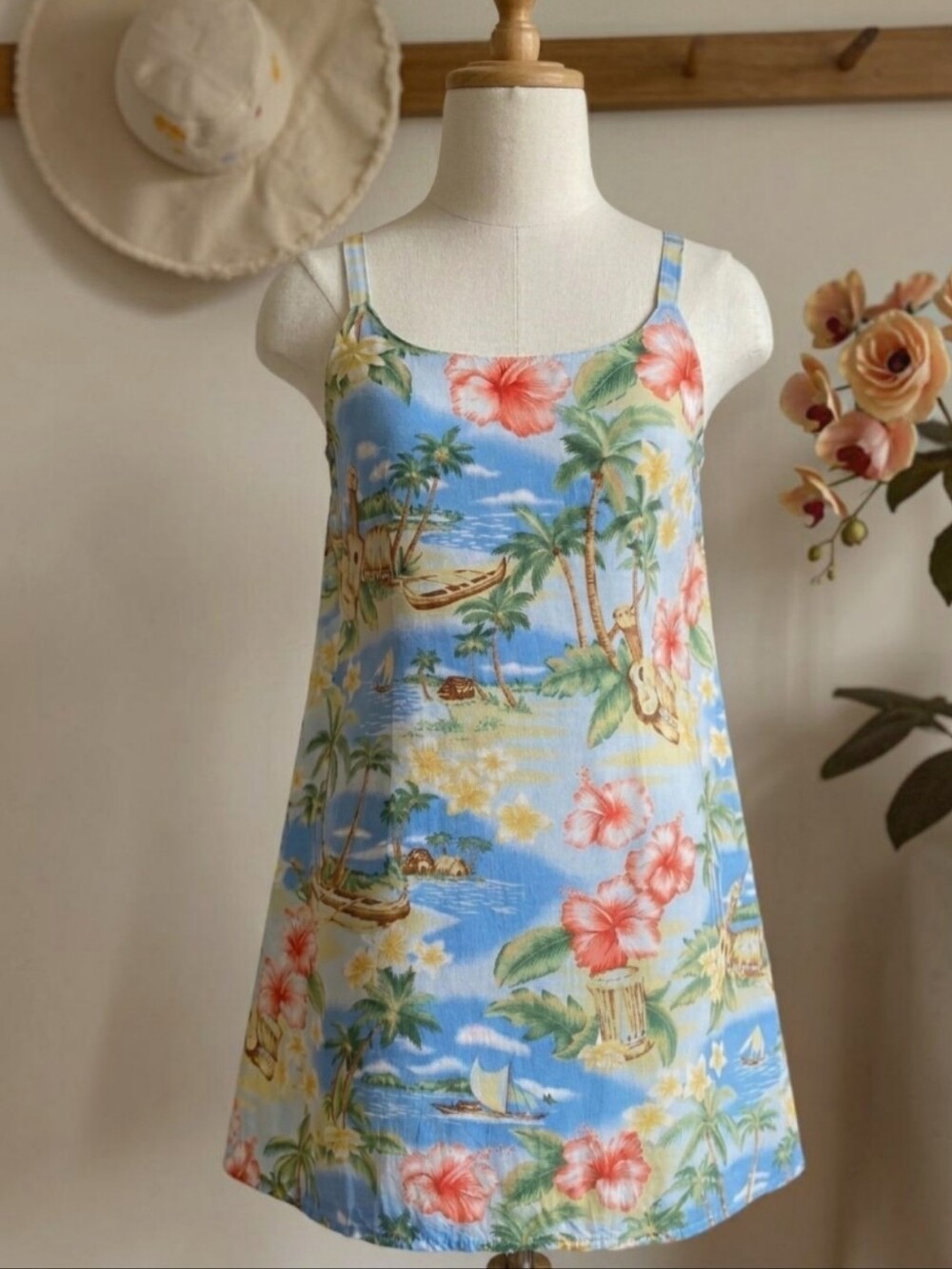 VTG SZ 10 Sundress Bishop St Pastel Blue Girls Hawaiian Print Dress USA